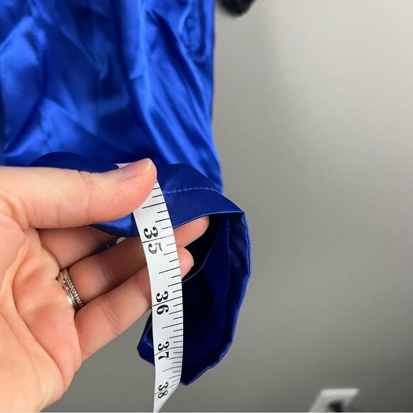 Fredericks of Hollywood cobalt blue black lace trim satin robe - Picture 5 of 5